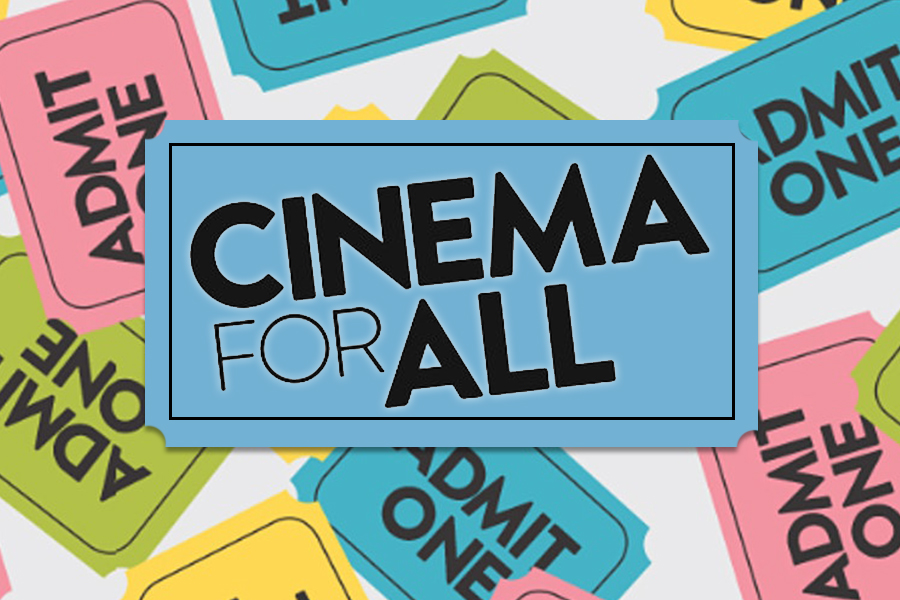 ARTICLE - An edited together image with the Cinema for All Logo and eventbrite banner.