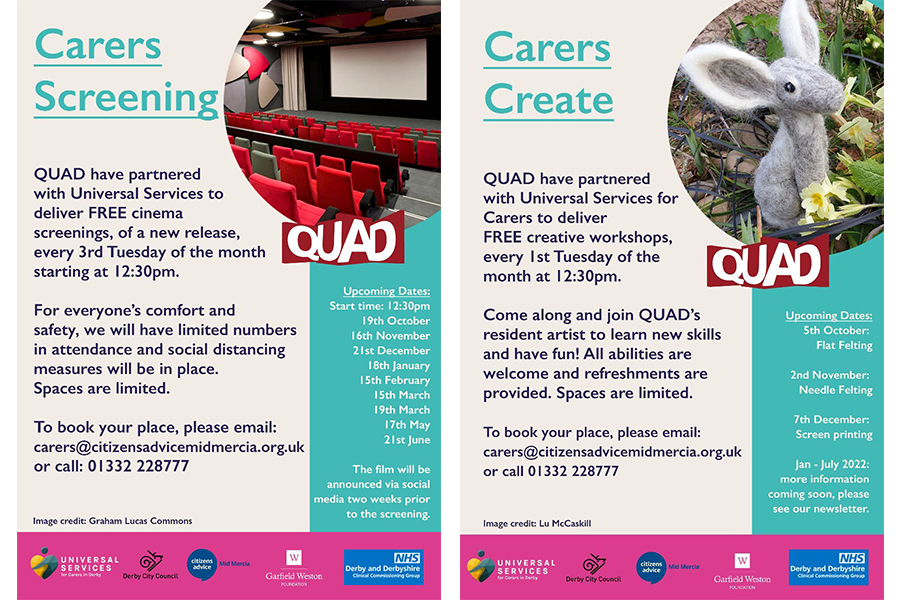 Free Events for Derby City Carers at Quad Derby