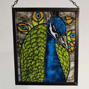 Stained glass peacock art panel