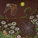 Pointillism Dot art depicting a night scene of a Barn owl, Mouse and Spider